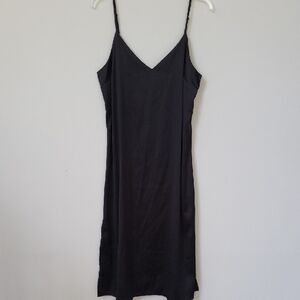 The Drop Slip Dress Womens M Black Satin Side Slits Spaghetti Straps Witchy Goth